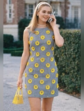 Vintage Y2K Carlisle Dress Yellow Floral Dot Gingham Sheath Dress - Women